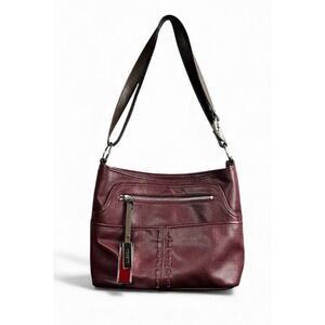 Rosetti Burgundy Crossbody Shoulder Bag Purse Faux Leather Multi Pockets Zippers